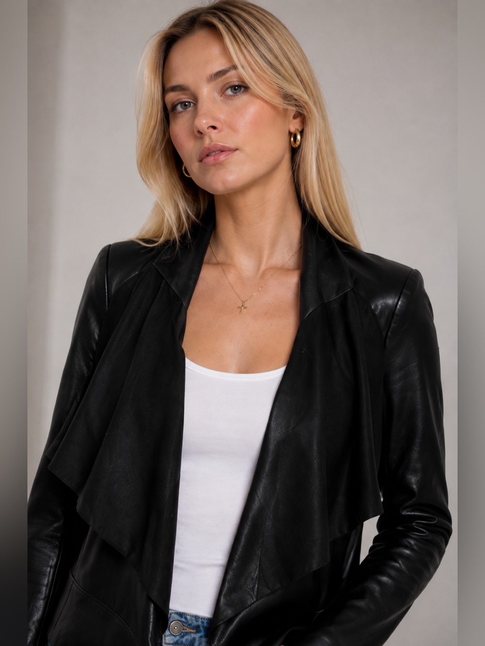 Sachin + Babi Black Lamb Leather Shawl Collar Jacket Size 6 M - Picture 5 of 6